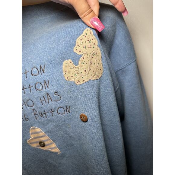 Vintage Sweatshirt L Button Children’s Book Embellished Crewneck Dead stock - Picture 4 of 8